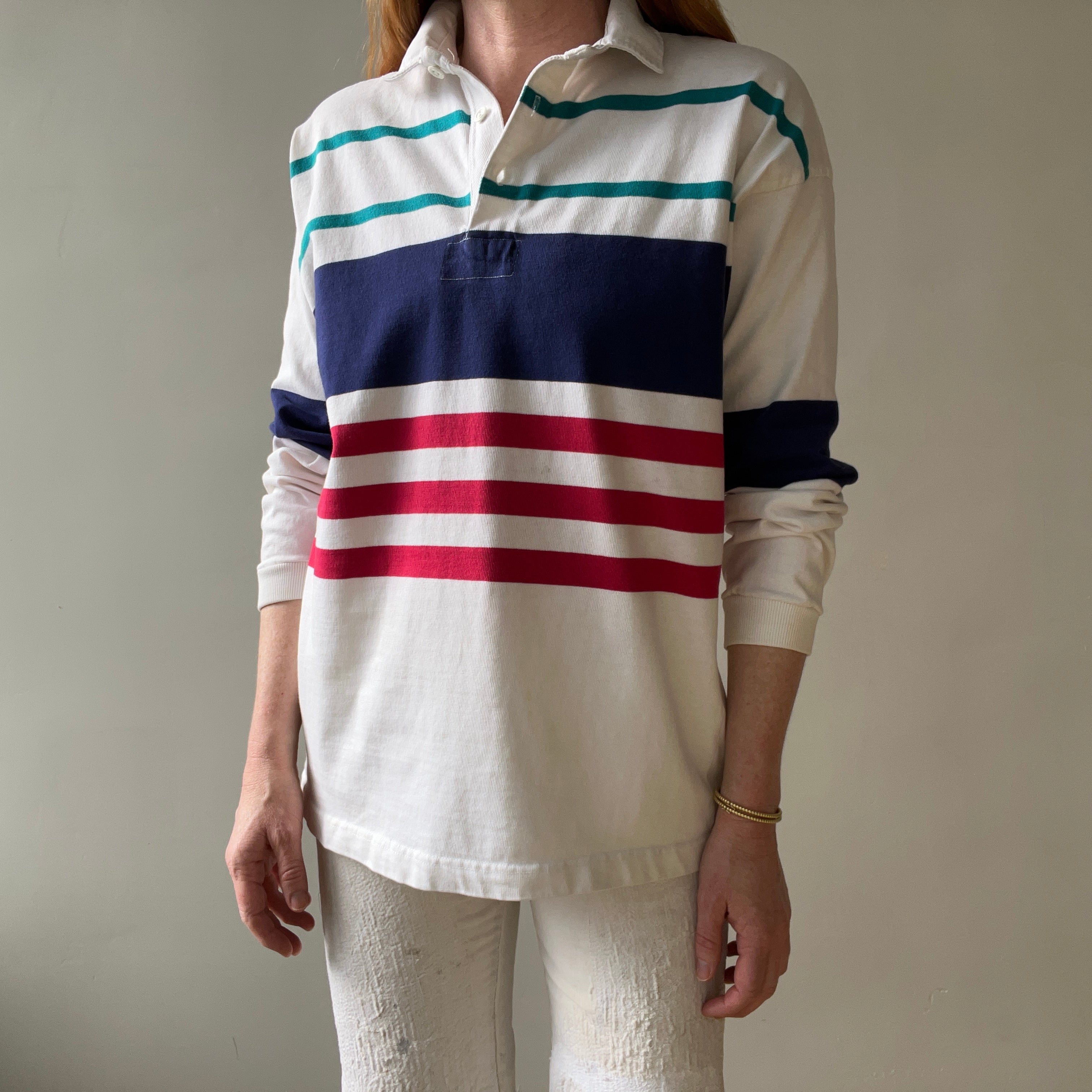 1980s/90s White Striped Rugby Shirt