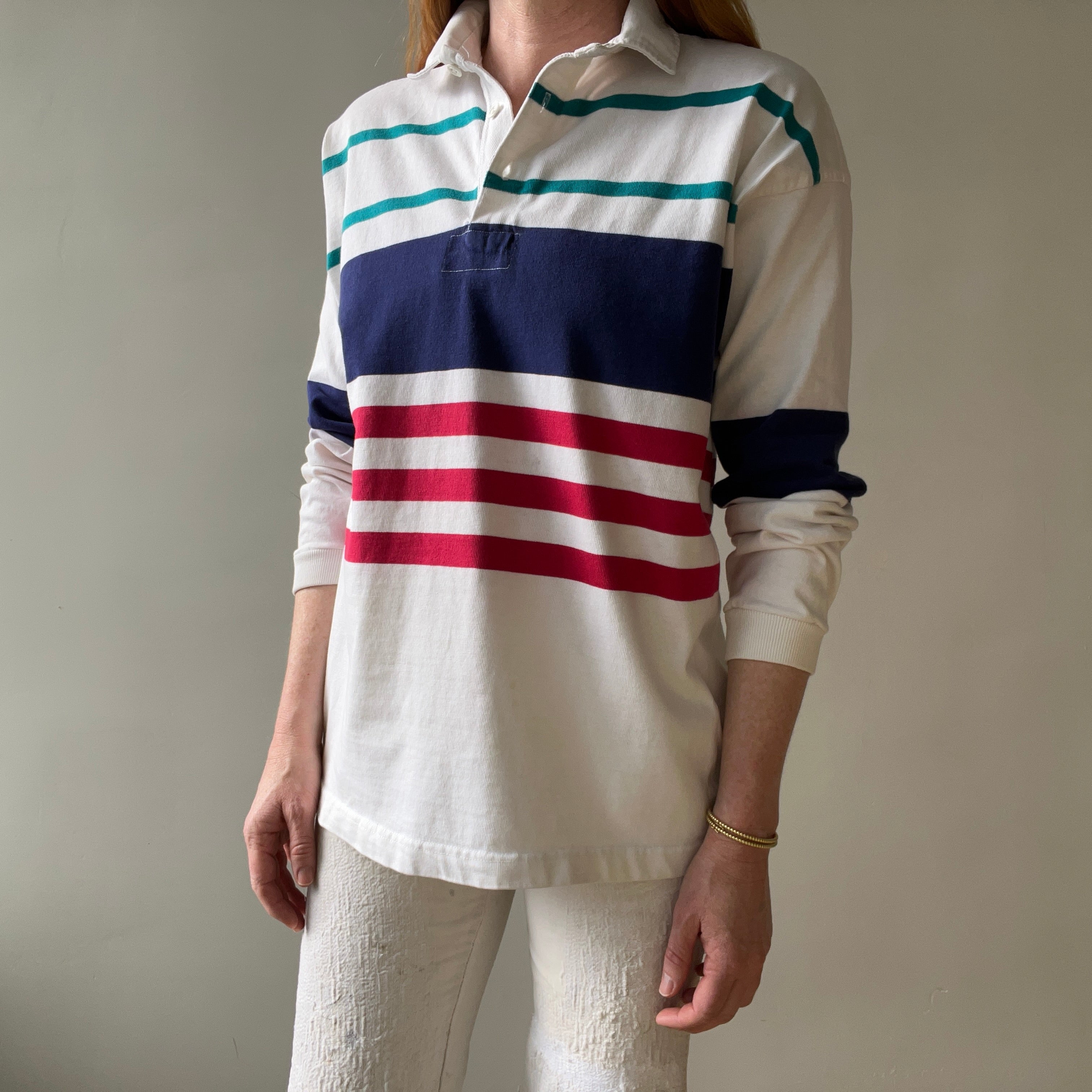 1980s/90s White Striped Rugby Shirt