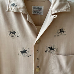 1950s Tan Rayon Loop Collar Horse Button Up Shirt - TINA COLLECTION