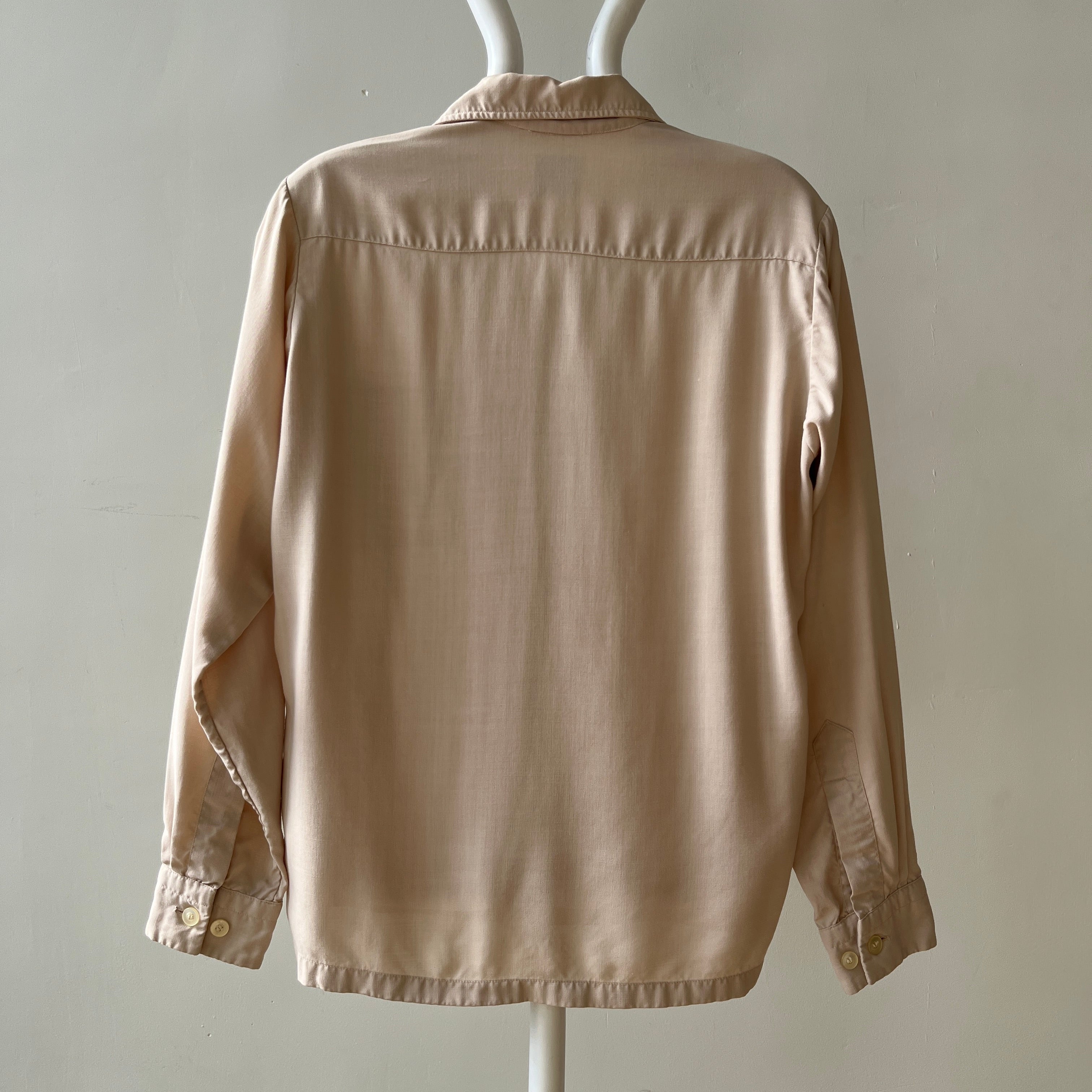 1950s Tan Rayon Loop Collar Horse Button Up Shirt - TINA COLLECTION