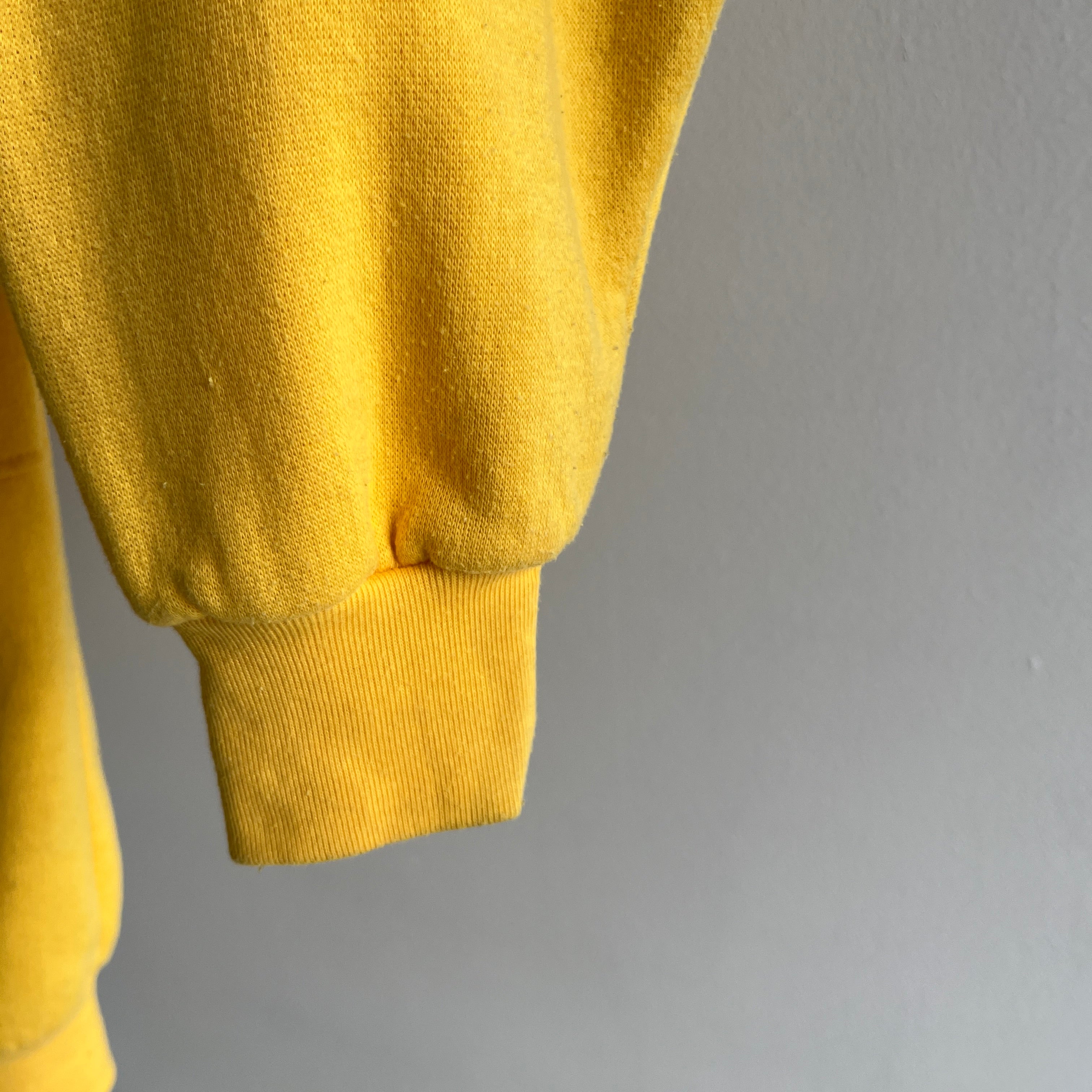 1980s French's Mustard Yellow Sweatshirt Cardigan with Shoulder Pads