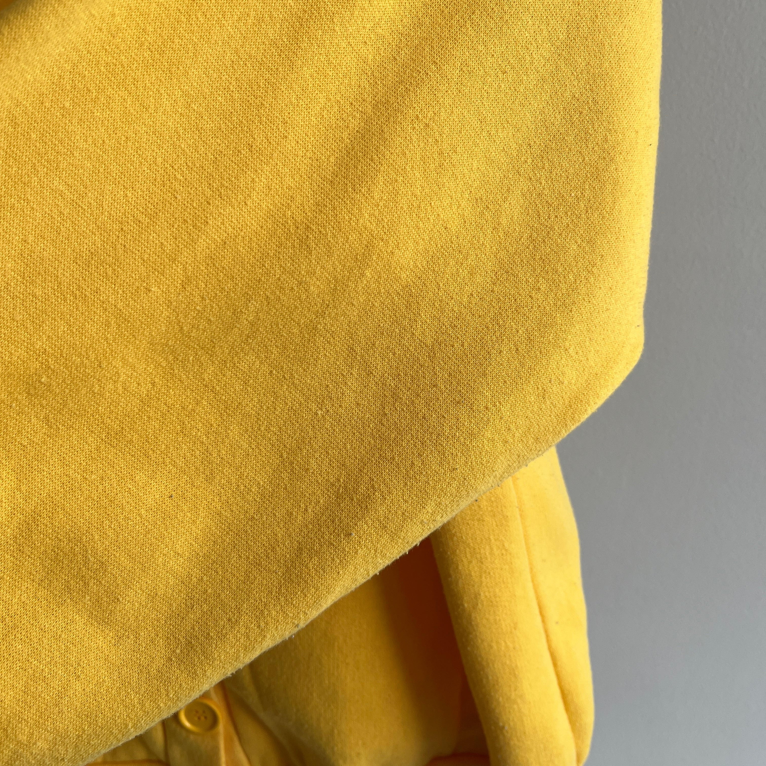 1980s French's Mustard Yellow Sweatshirt Cardigan with Shoulder Pads