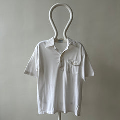 1970s Blank White Polo Style Pocket T Shirt - 70s Dad Chic