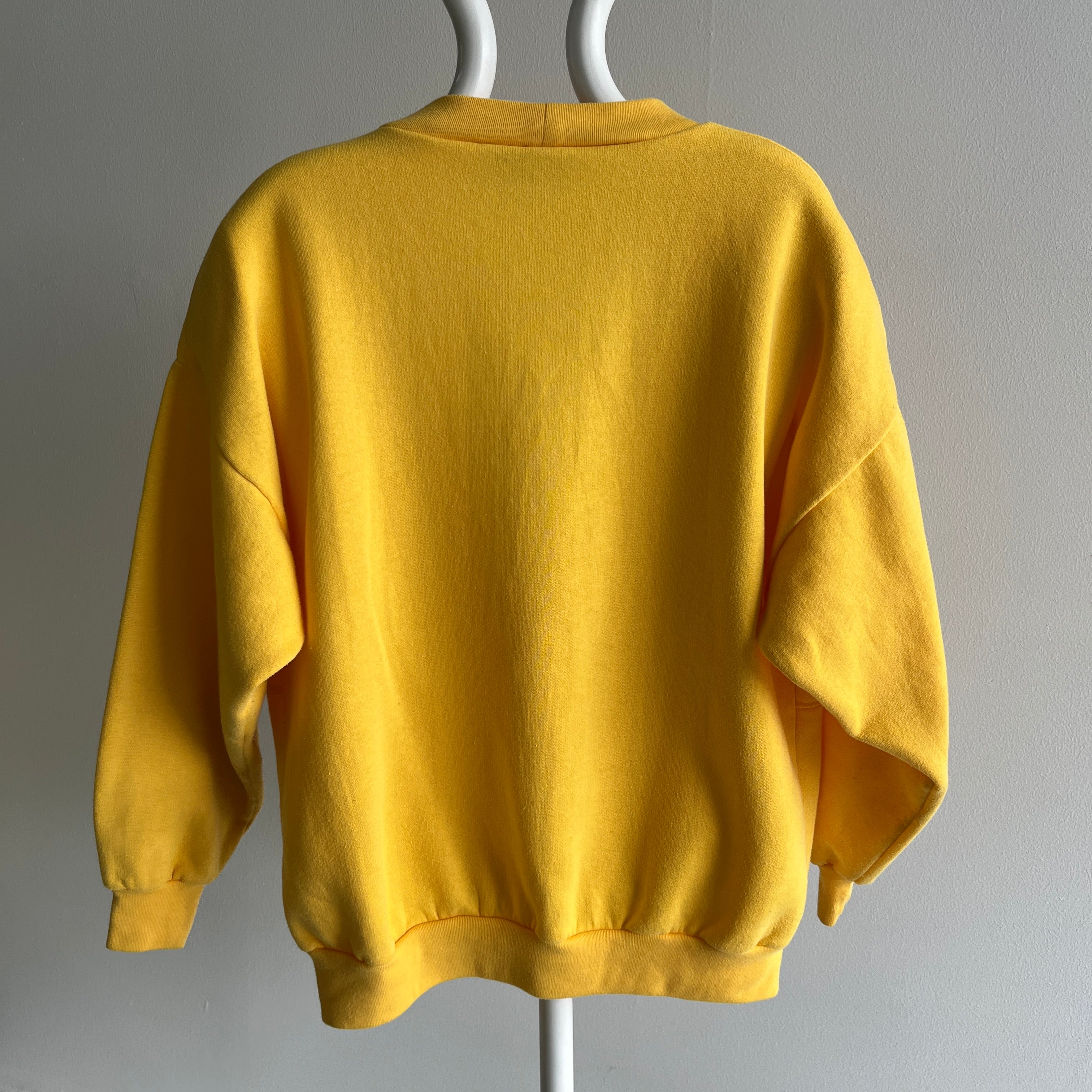 1980s French's Mustard Yellow Sweatshirt Cardigan with Shoulder Pads