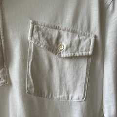 1970s Blank White Polo Style Pocket T Shirt - 70s Dad Chic