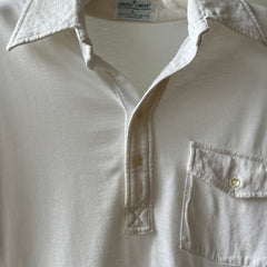 1970s Blank White Polo Style Pocket T Shirt - 70s Dad Chic