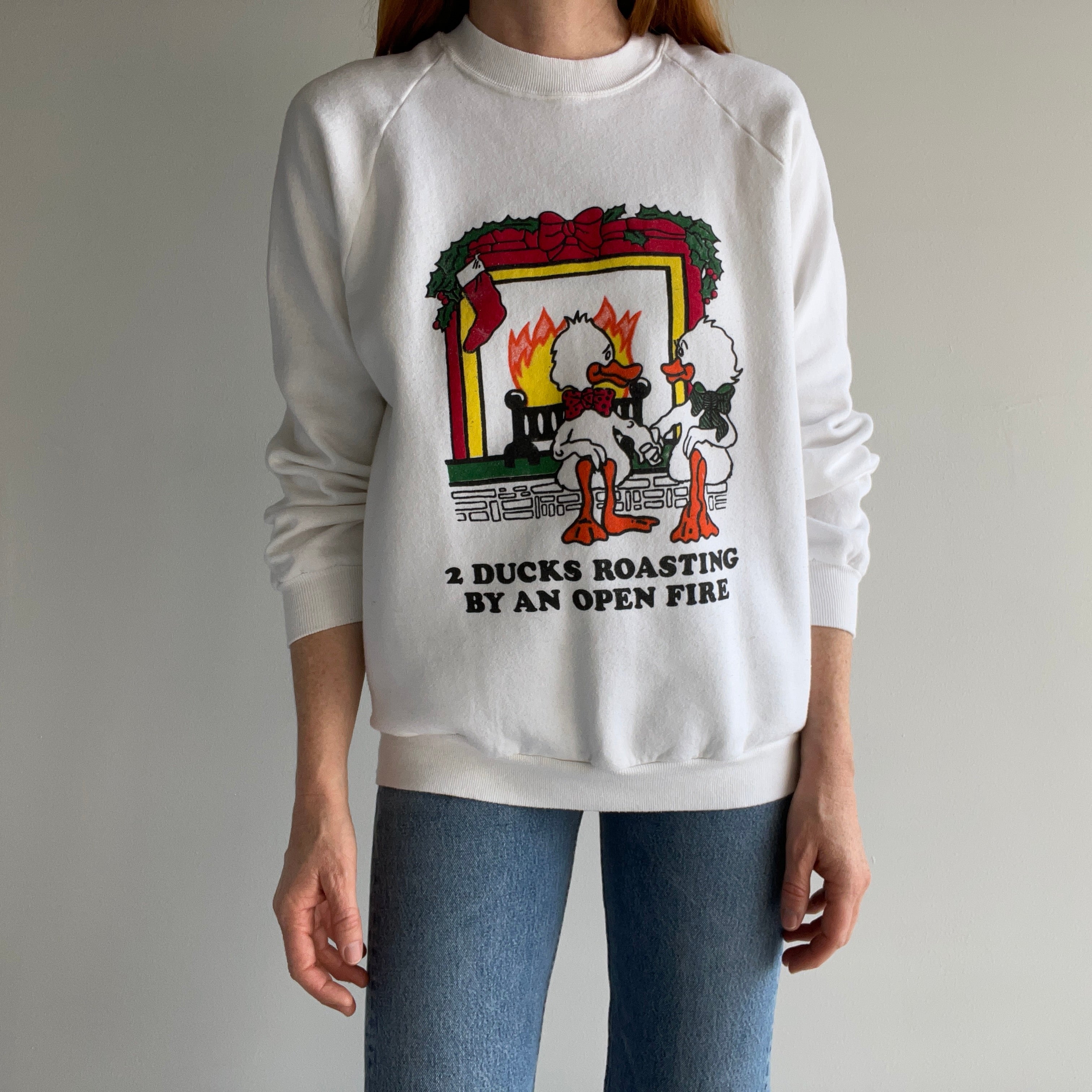 1980s Two Ducks Roasting By an Open Fire Sweatshirt