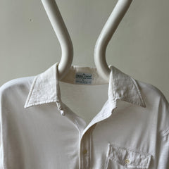 1970s Blank White Polo Style Pocket T Shirt - 70s Dad Chic