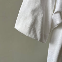 1970s Blank White Polo Style Pocket T Shirt - 70s Dad Chic