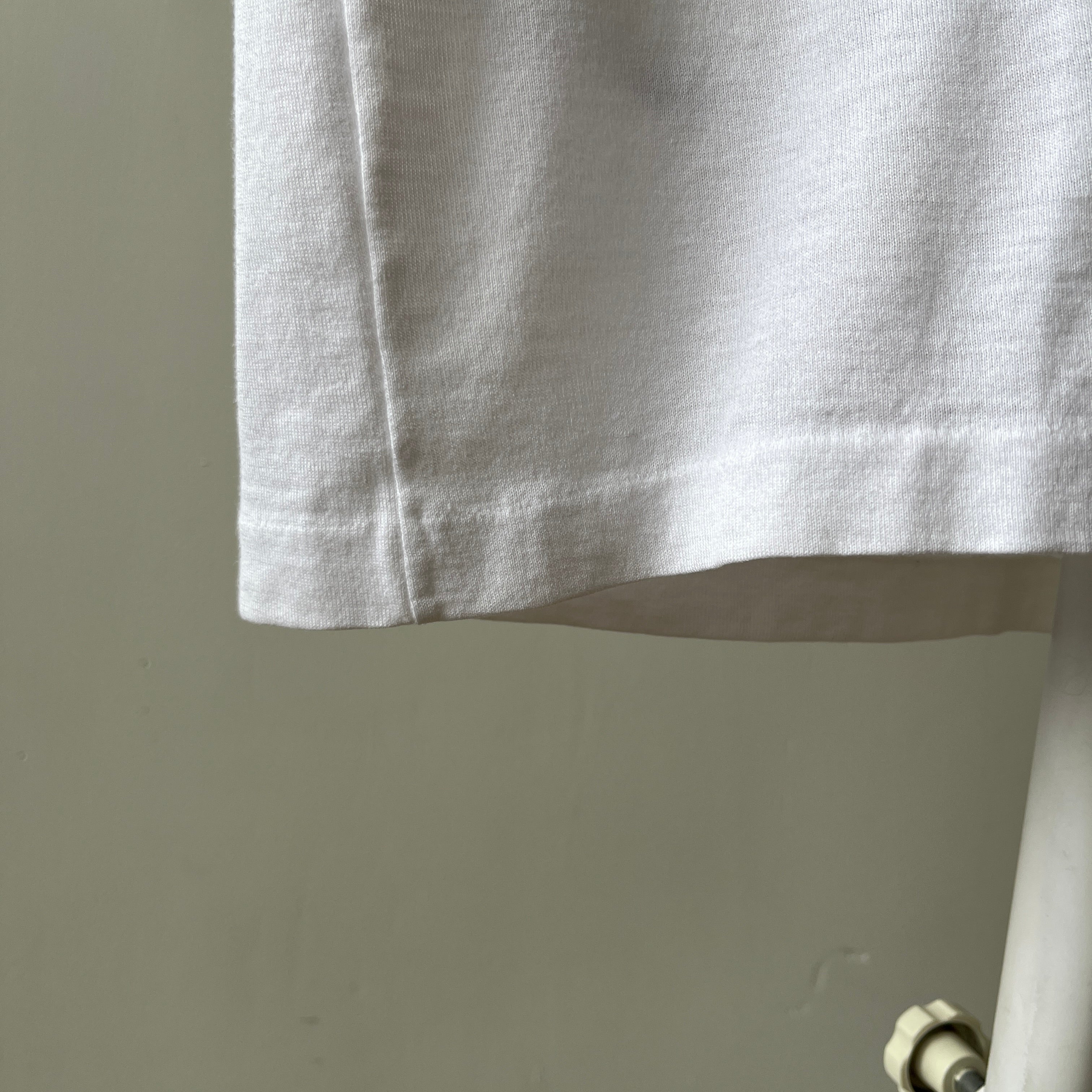 1970s Blank White Polo Style Pocket T Shirt - 70s Dad Chic