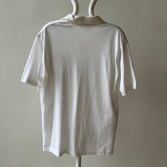 1970s Blank White Polo Style Pocket T Shirt - 70s Dad Chic