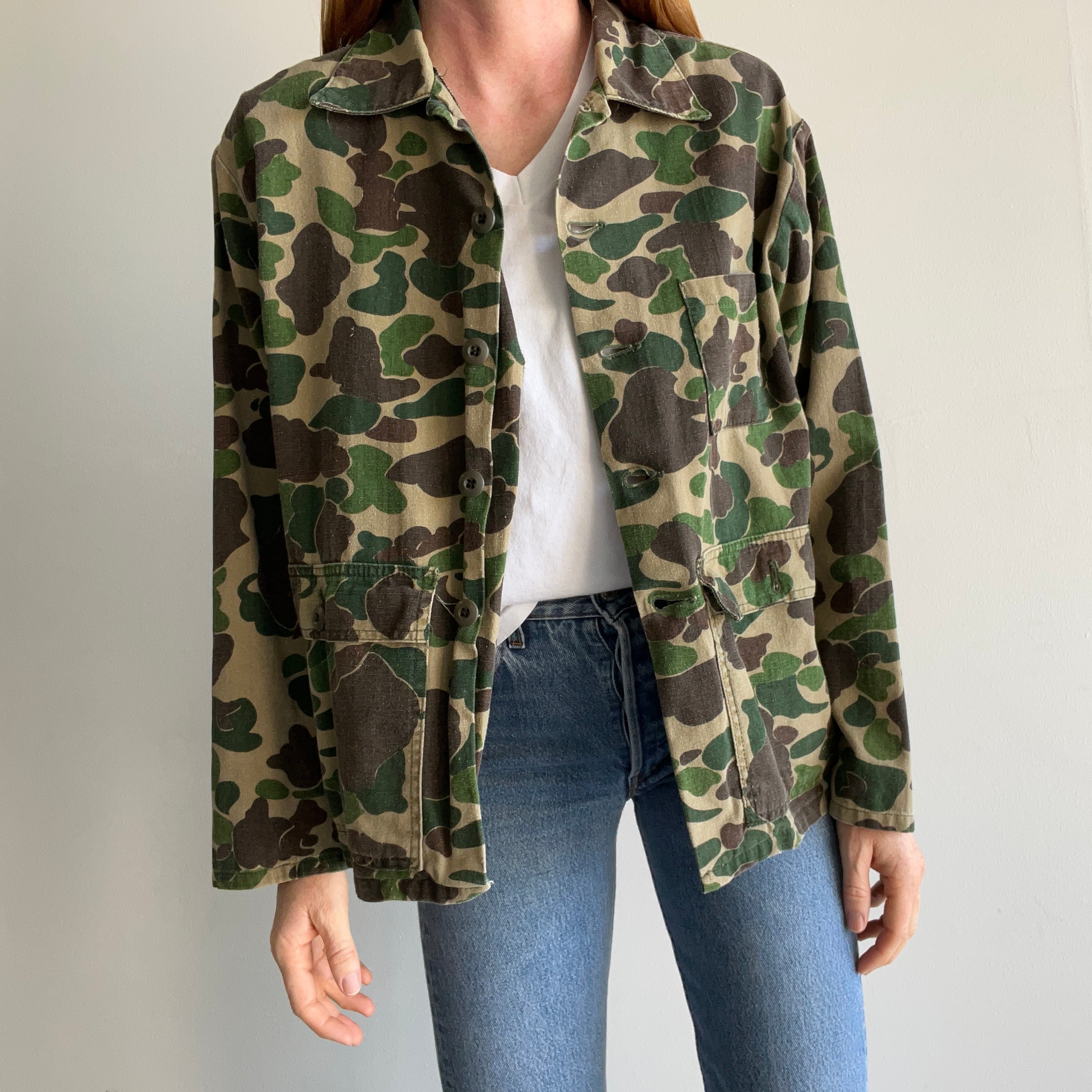 1970/80s Ranger Brand Cotton Camo Chore Coat - With Hand Mending