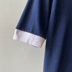 1970s Blank Navy Blue V Neck Ringer T Shirt