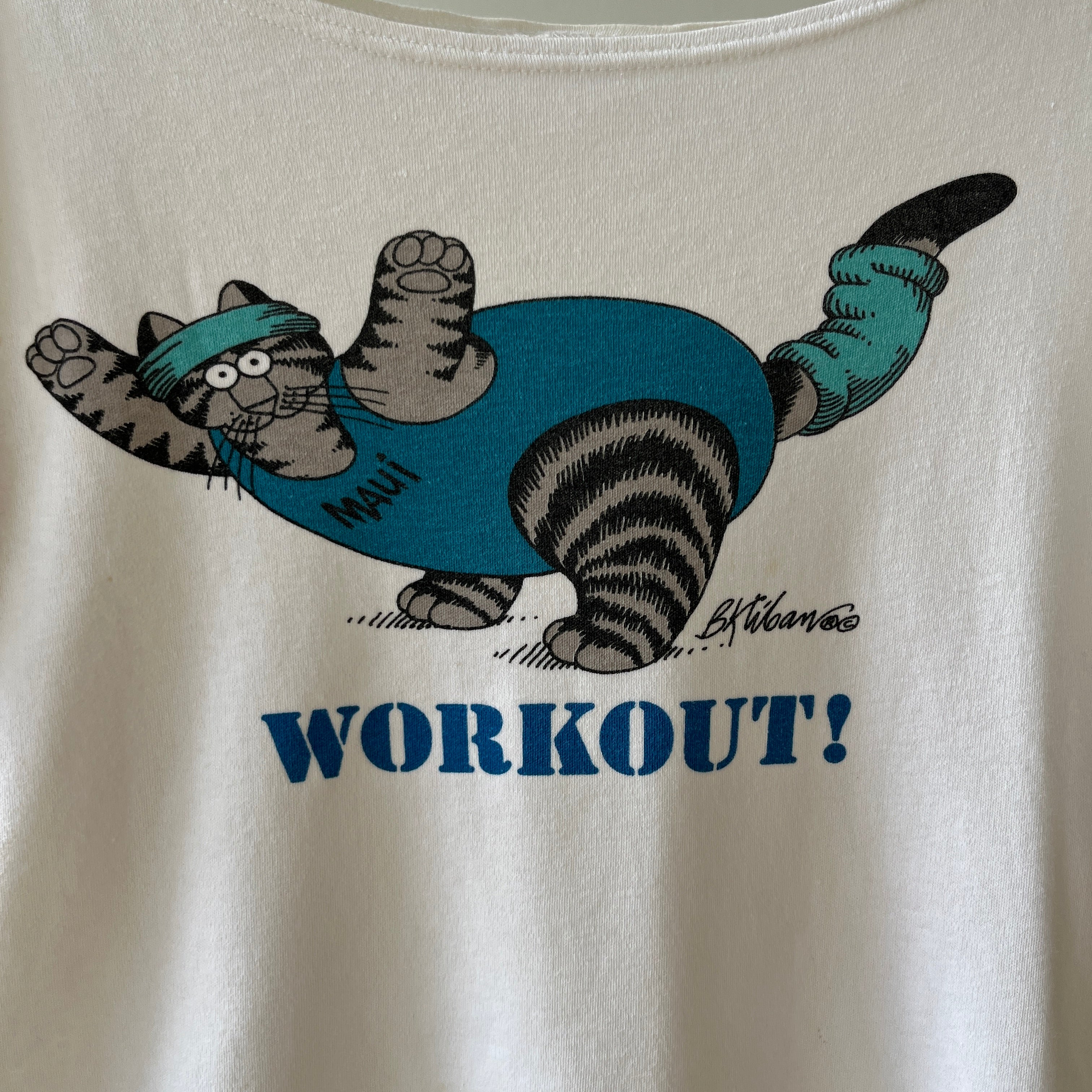 1980s Scoop Neck Workout Cat T Shirt - Crazy Shirt Brand Alert!