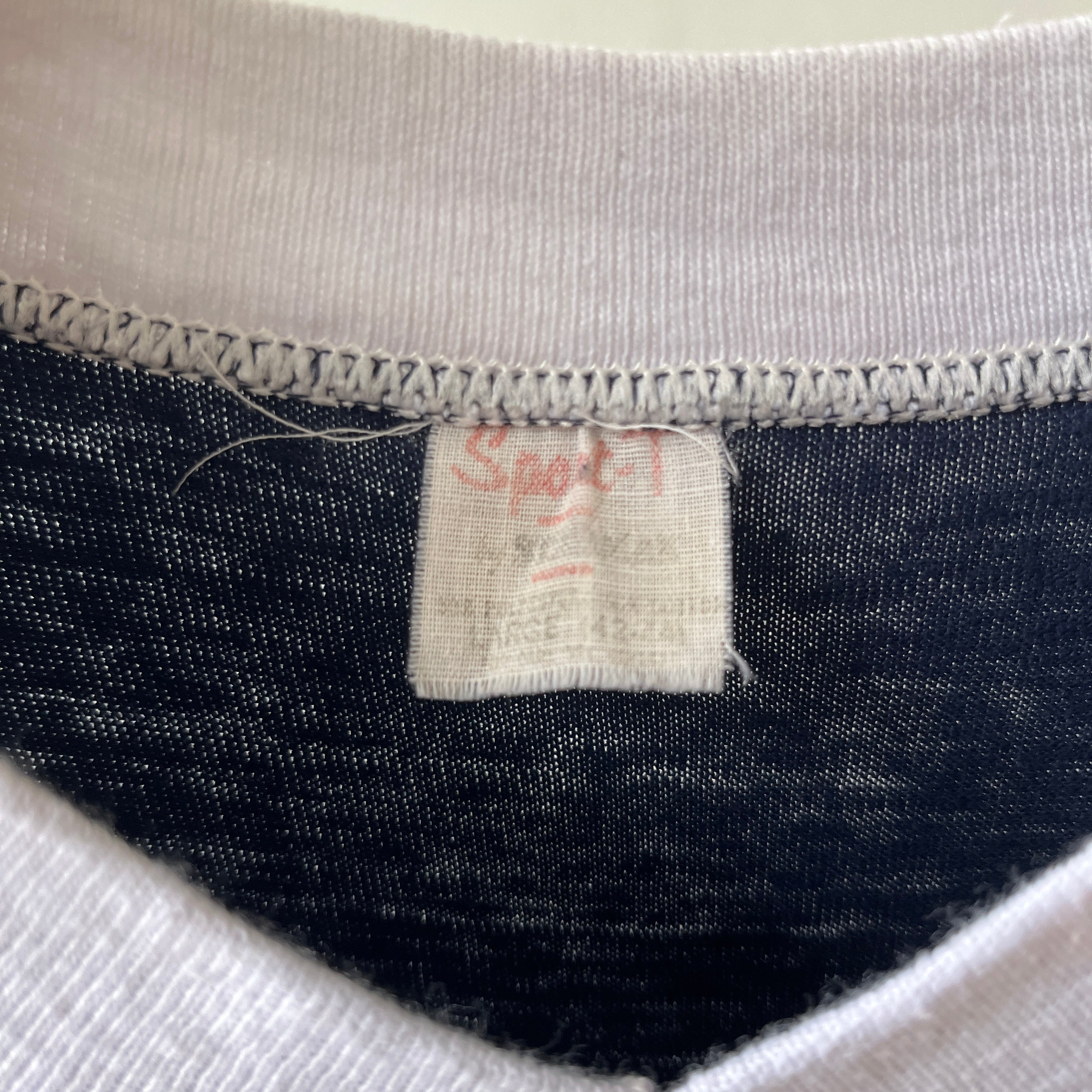 1970s Blank Navy Blue V Neck Ringer T Shirt