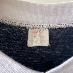 1970s Blank Navy Blue V Neck Ringer T Shirt