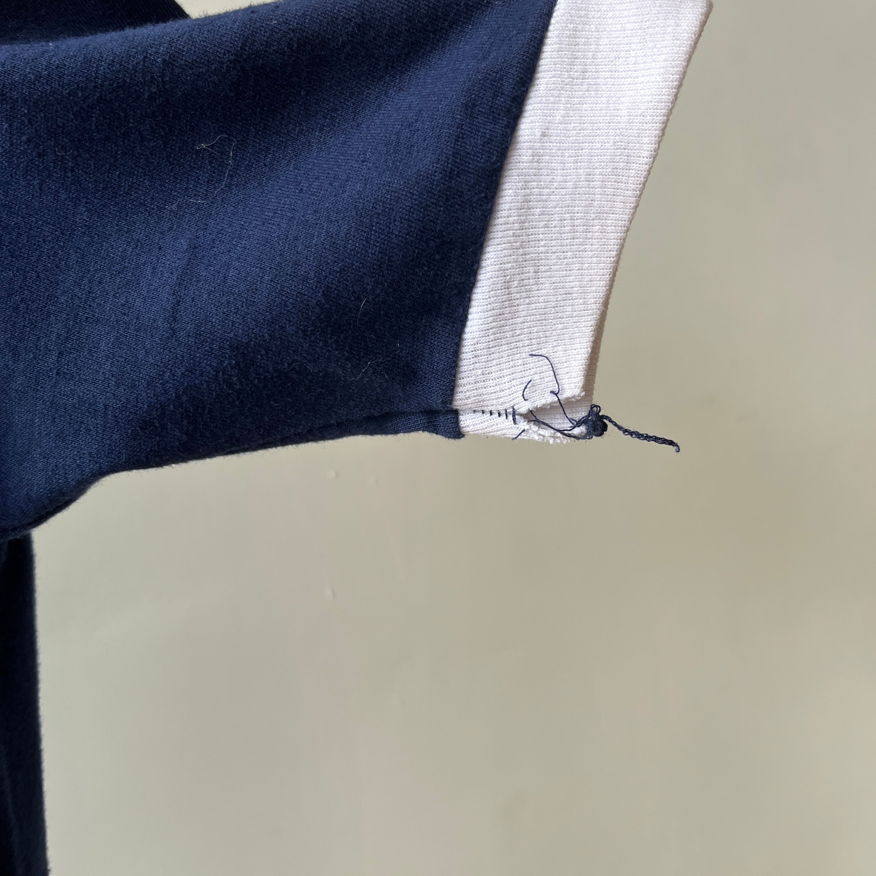 1970s Blank Navy Blue V Neck Ringer T Shirt