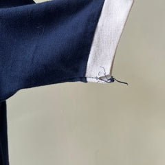 1970s Blank Navy Blue V Neck Ringer T Shirt