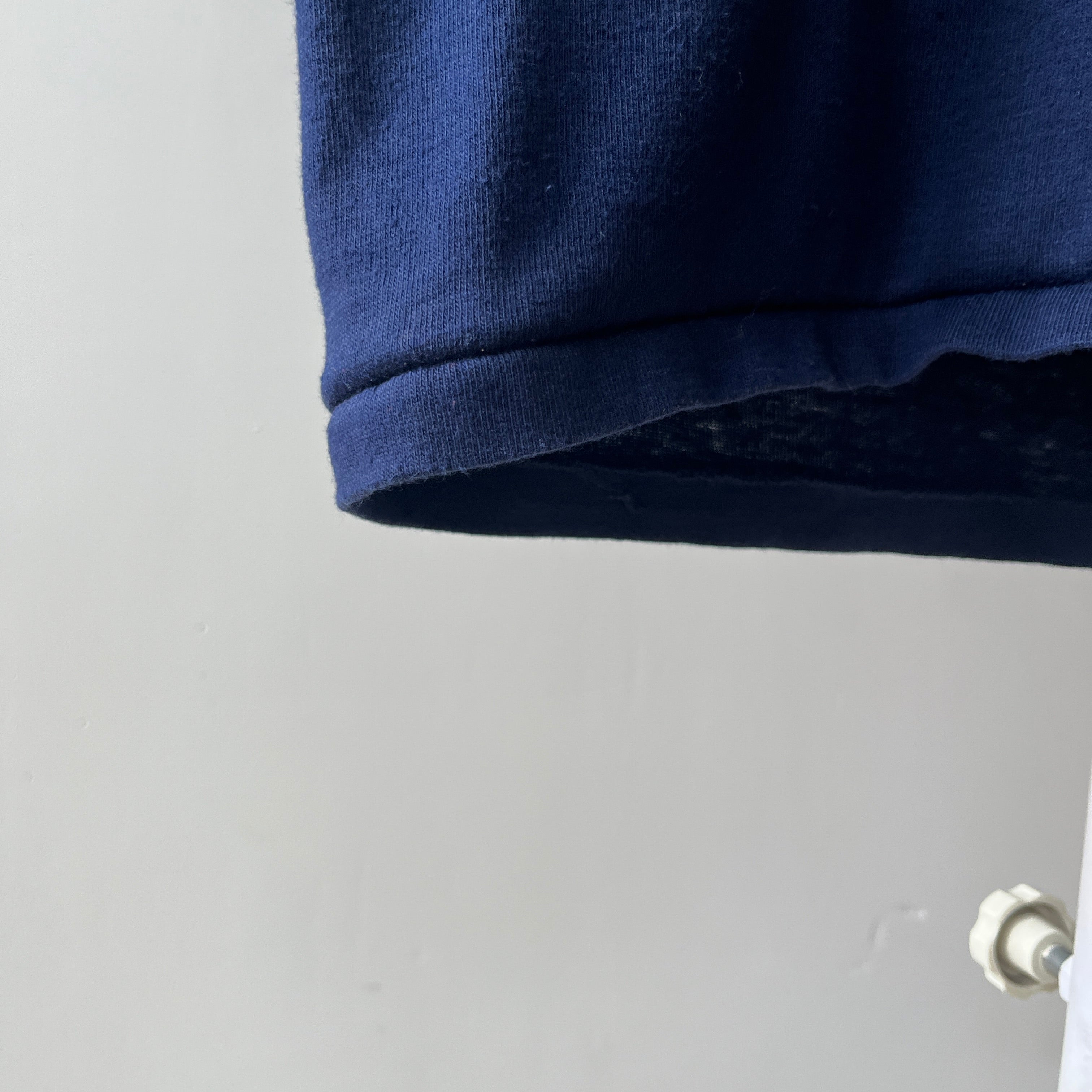 1970s Blank Navy Blue V Neck Ringer T Shirt