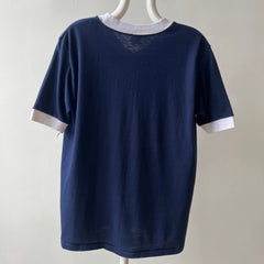 1970s Blank Navy Blue V Neck Ringer T Shirt