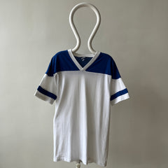 1980s Blank Blue and White Football Style T Shirt