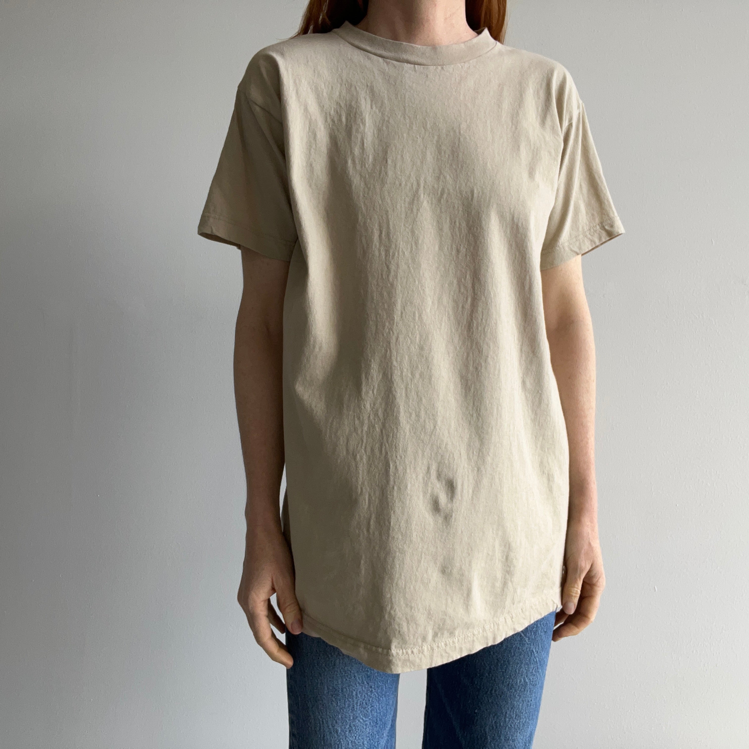 1980s Soft Combed Cotton Light Tan T-Shirt