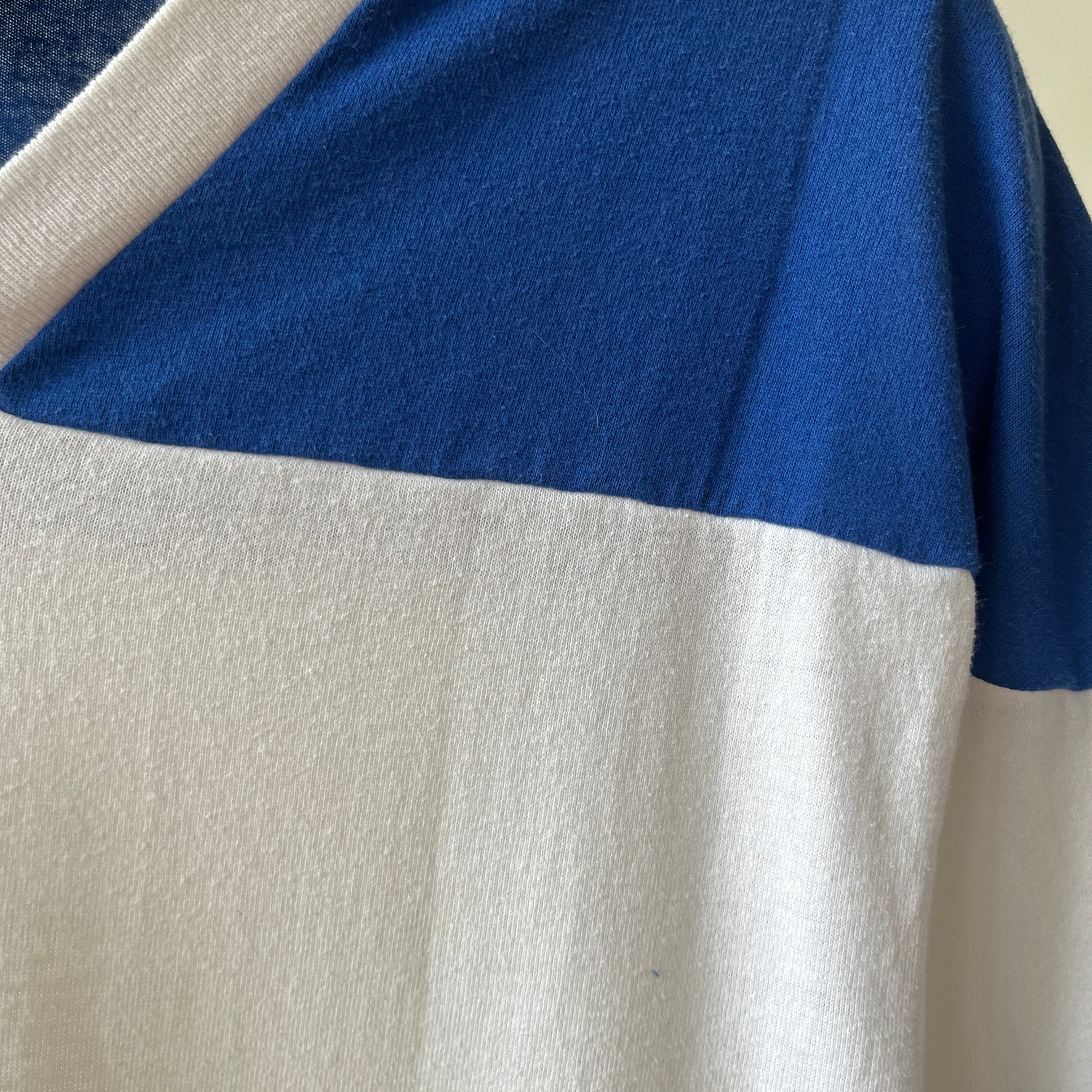 1980s Blank Blue and White Football Style T Shirt