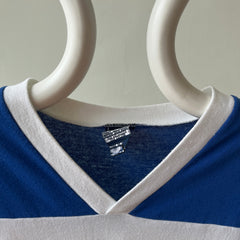 1980s Blank Blue and White Football Style T Shirt