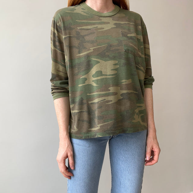 1980s Rolled Neck Soft and Slouchy Long Sleeve Camo T-Shirt