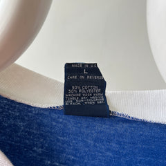 1980s Blank Blue and White Football Style T Shirt