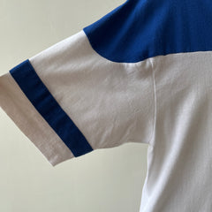 1980s Blank Blue and White Football Style T Shirt