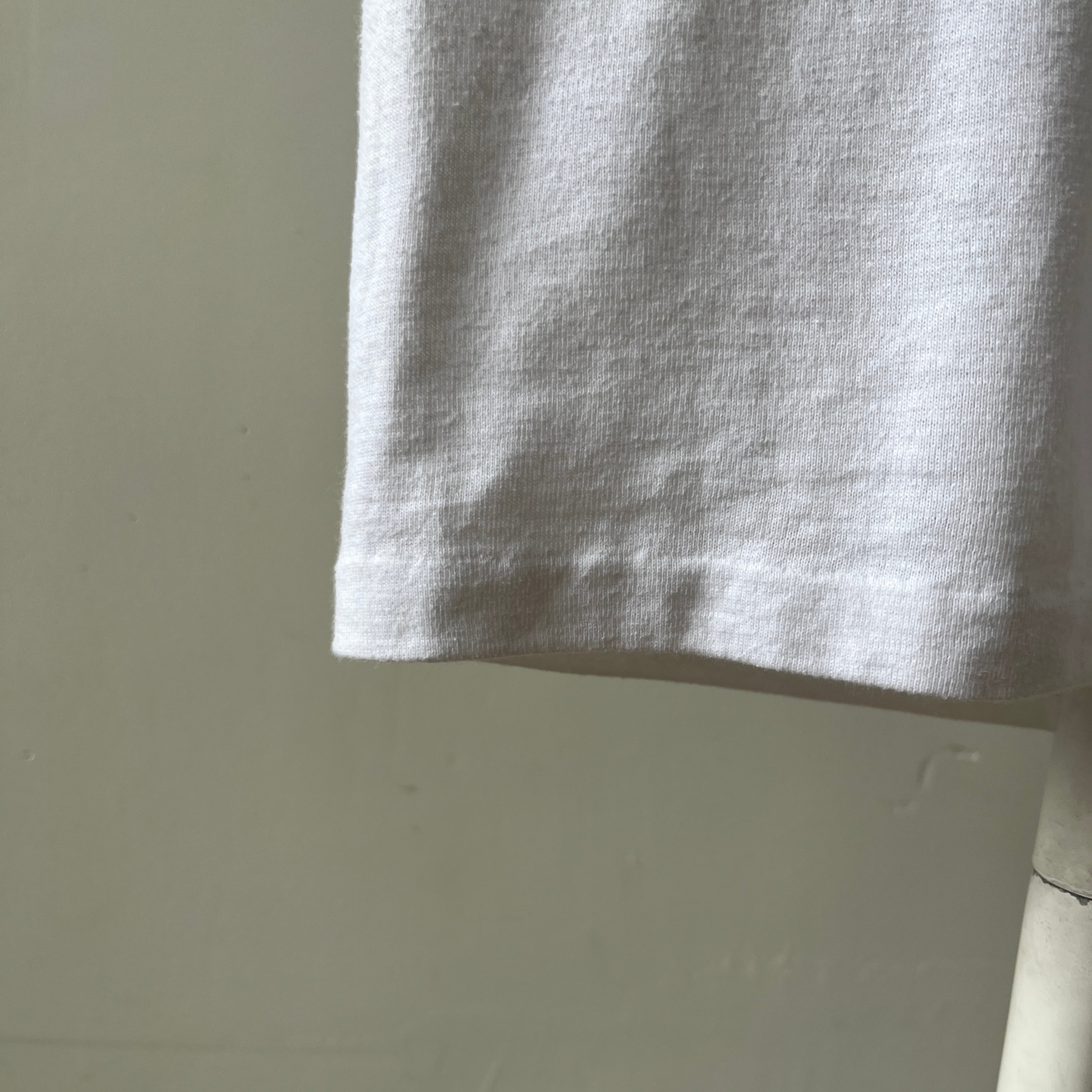 1980s Blank Blue and White Football Style T Shirt