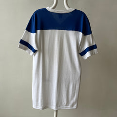 1980s Blank Blue and White Football Style T Shirt