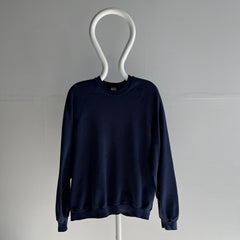 1970s Thinned Out To That Perfect Sheen Blank Navy Raglan Sweatshirt