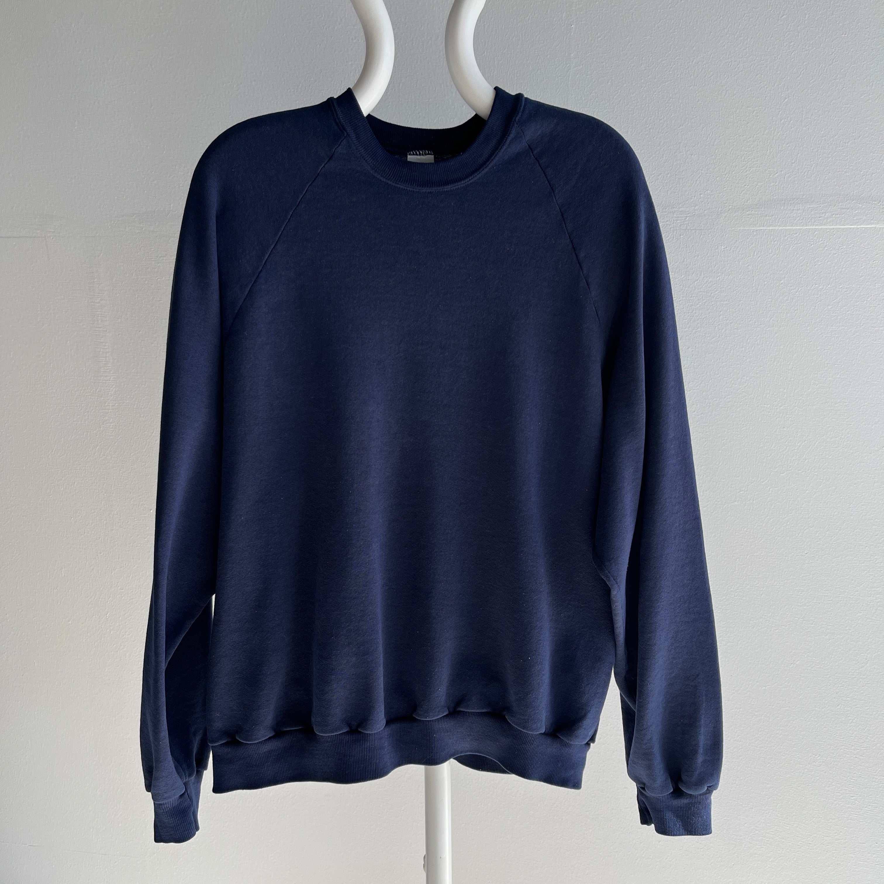 1970s Thinned Out To That Perfect Sheen Blank Navy Raglan Sweatshirt