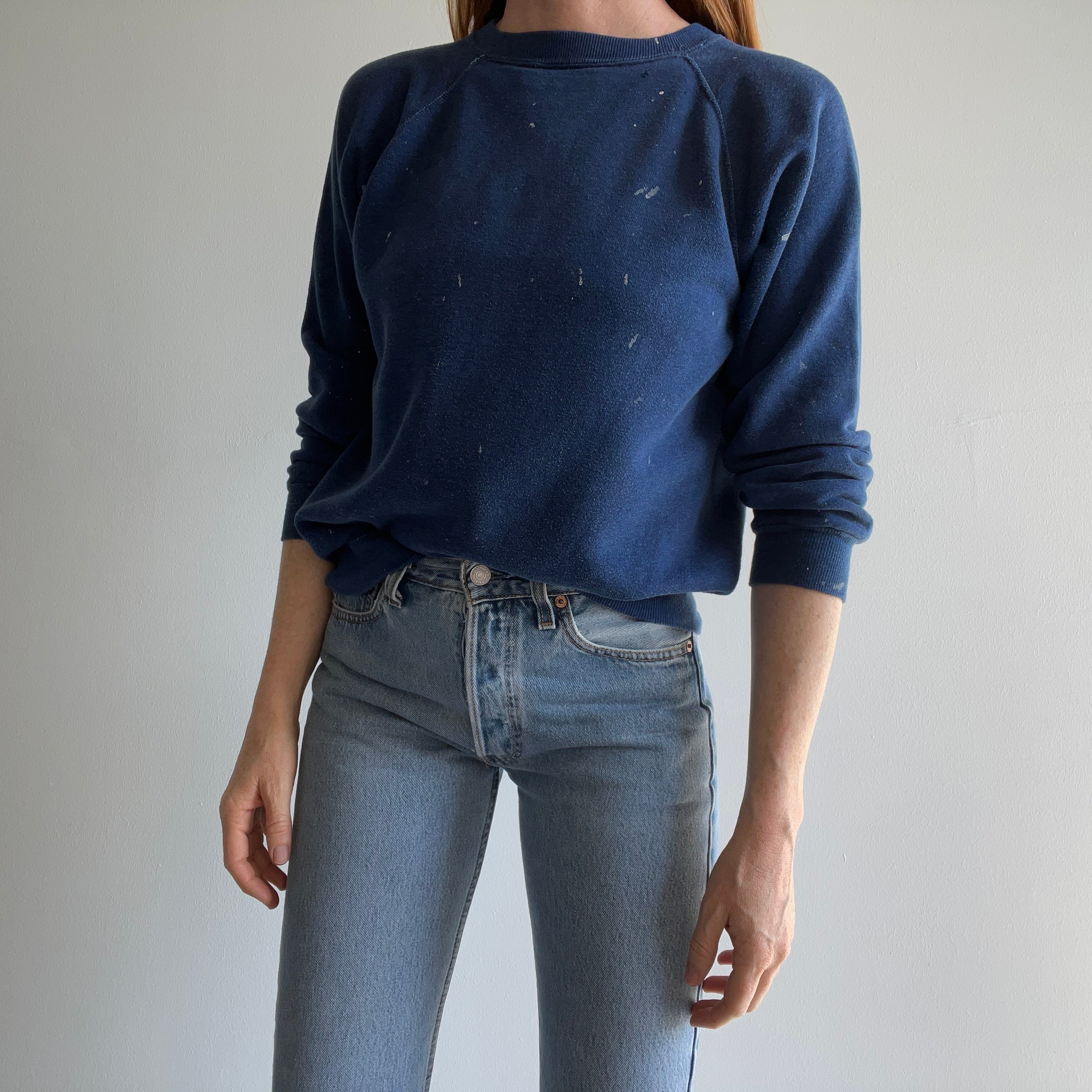 1970s Smaller Paint Stained Mostly Cotton Raglan Sweatshirt - Oh My!