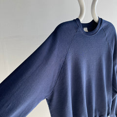 1970s Thinned Out To That Perfect Sheen Blank Navy Raglan Sweatshirt