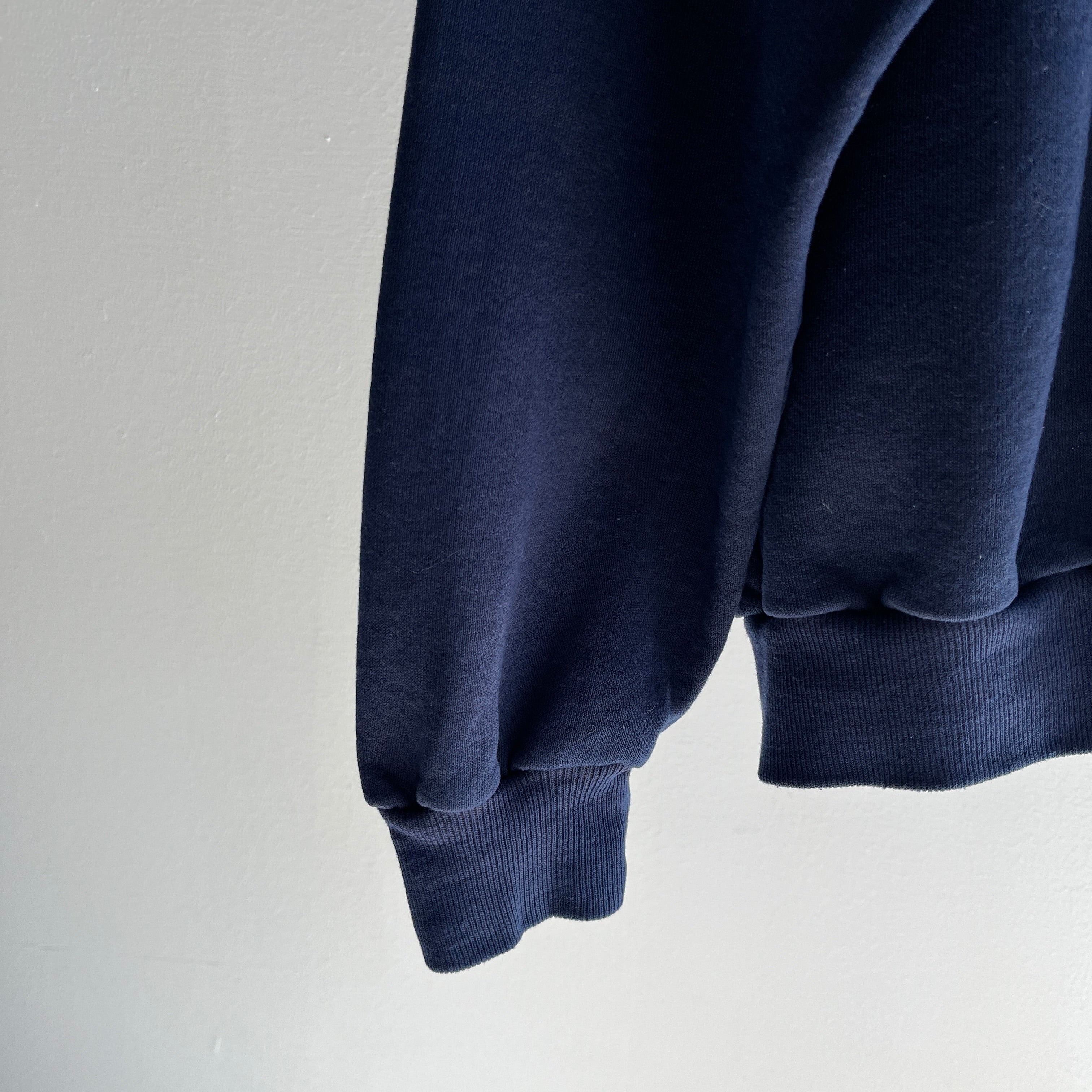 1970s Thinned Out To That Perfect Sheen Blank Navy Raglan Sweatshirt