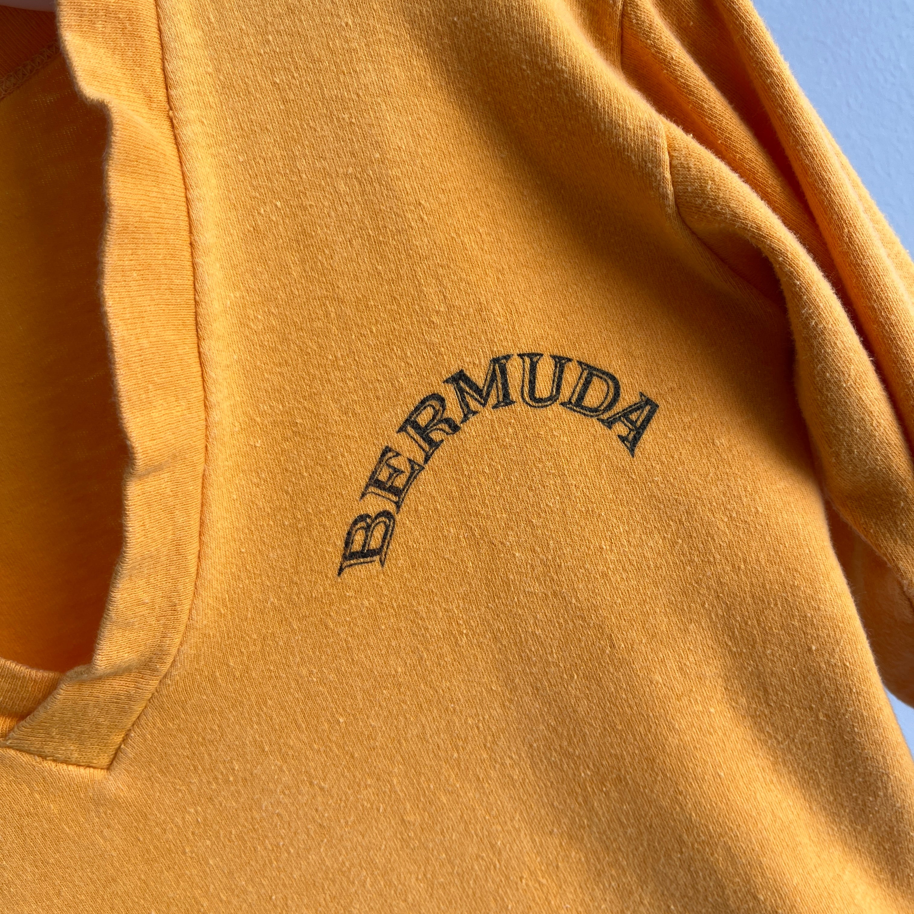 1960s Bermuda Cotton Knit V-Neck 3/4 Sleeve T-Shirt