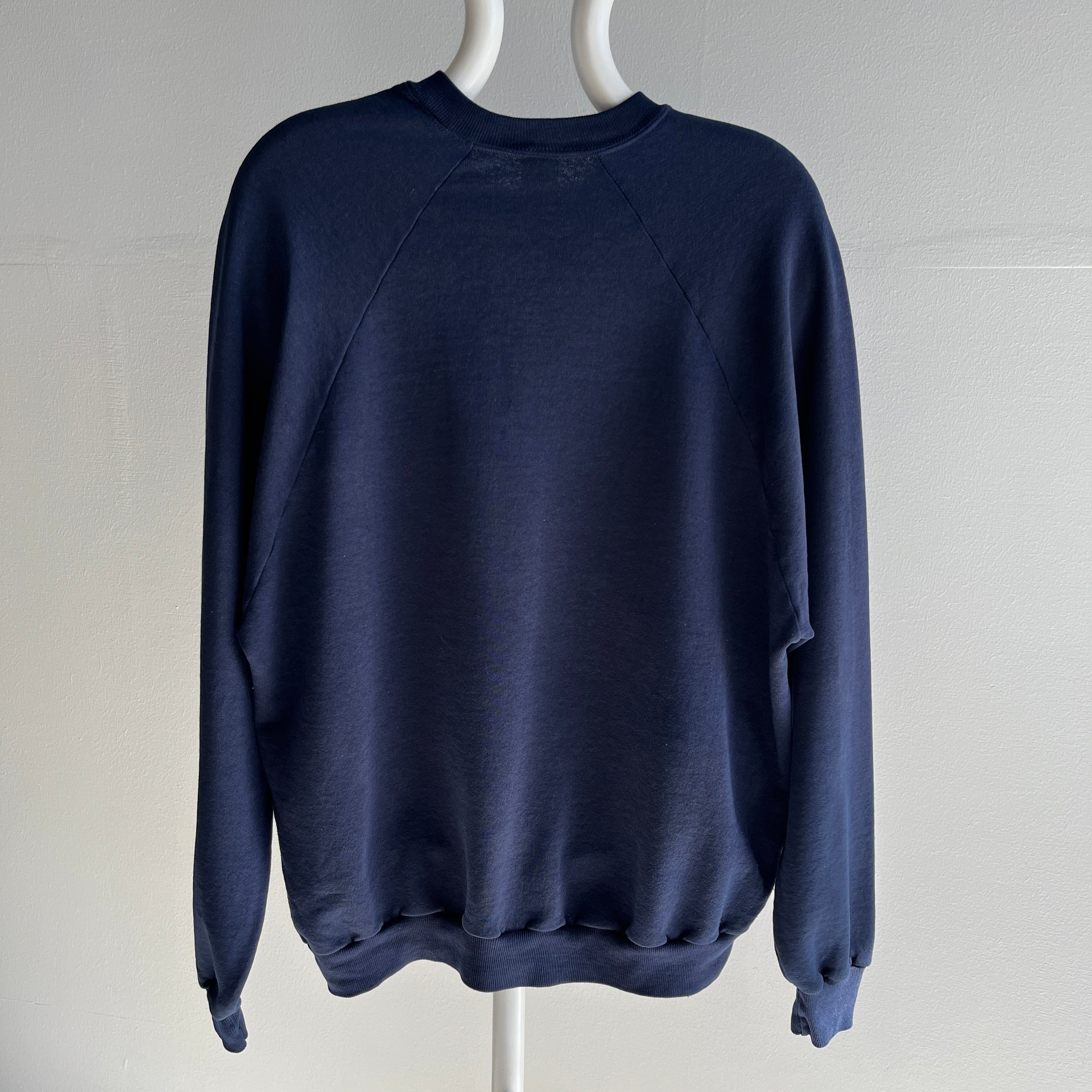 1970s Thinned Out To That Perfect Sheen Blank Navy Raglan Sweatshirt