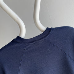 1970s Thinned Out To That Perfect Sheen Blank Navy Raglan Sweatshirt