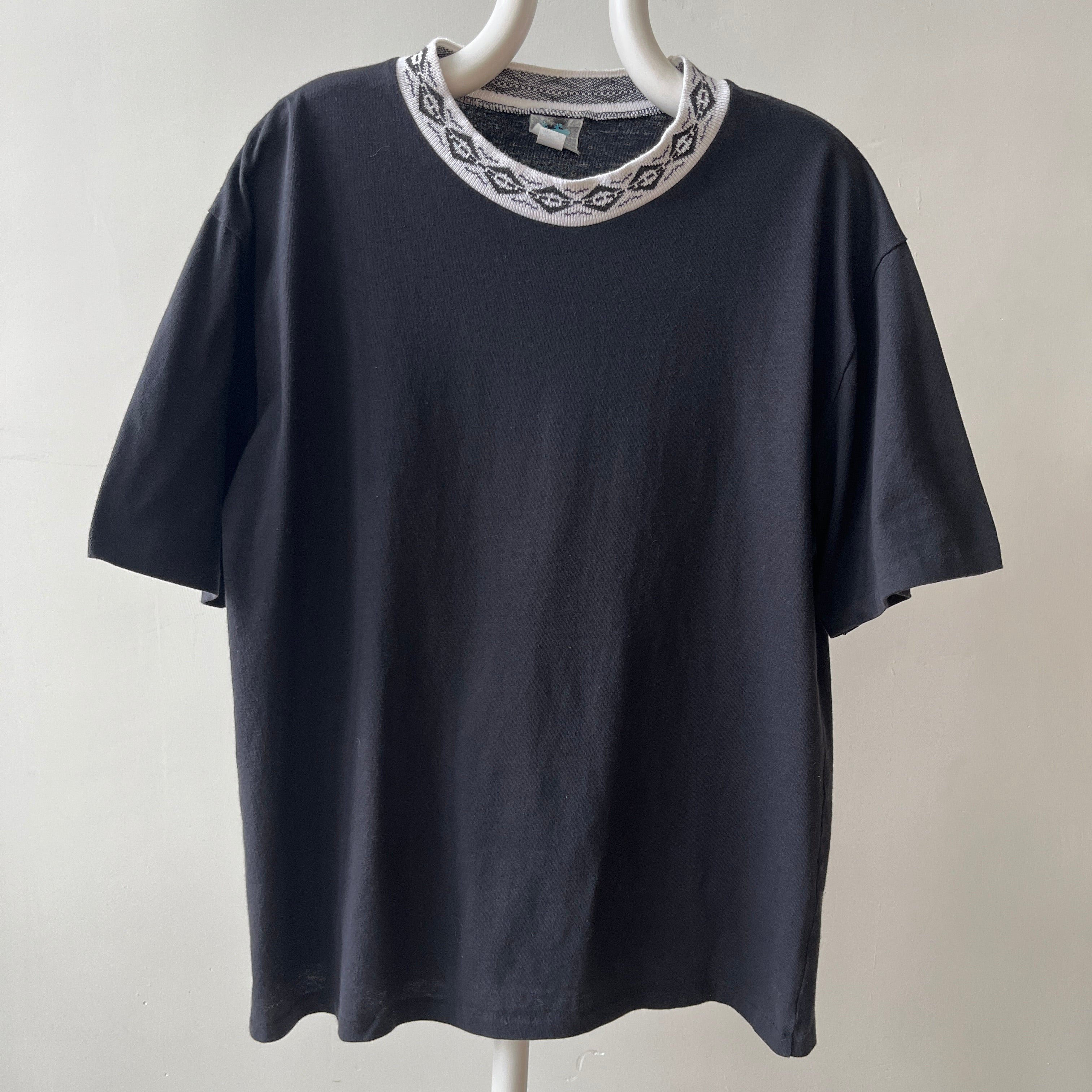 1980s Collar Design Blank Black T Shirt