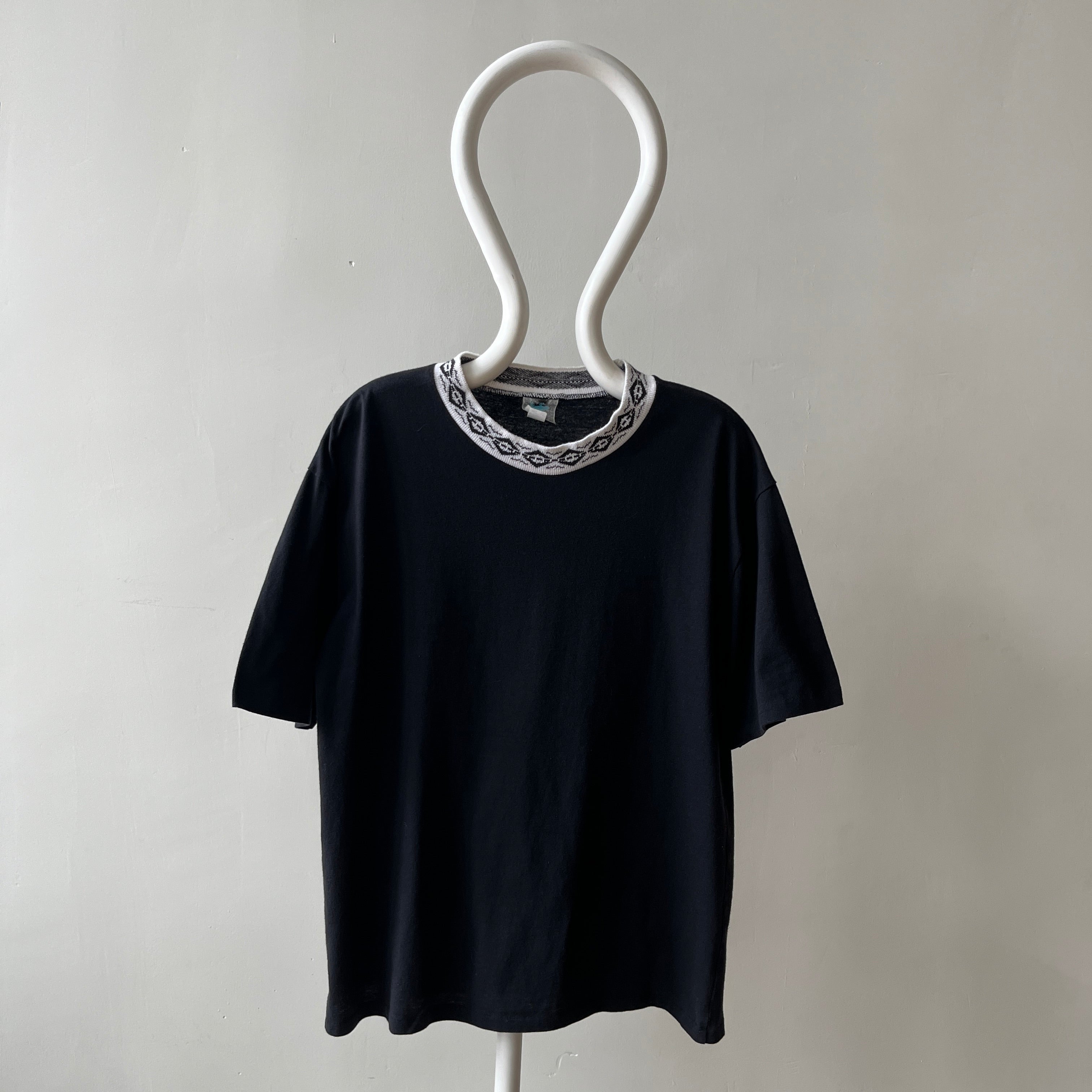 1980s Collar Design Blank Black T Shirt