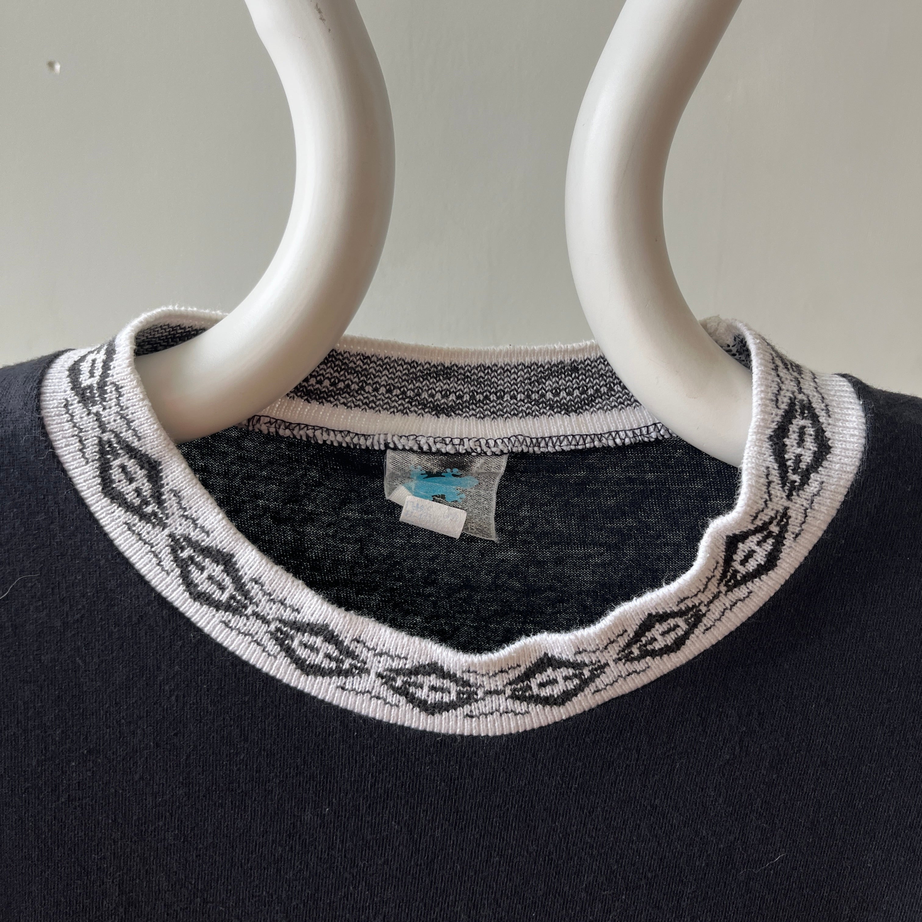 1980s Collar Design Blank Black T Shirt