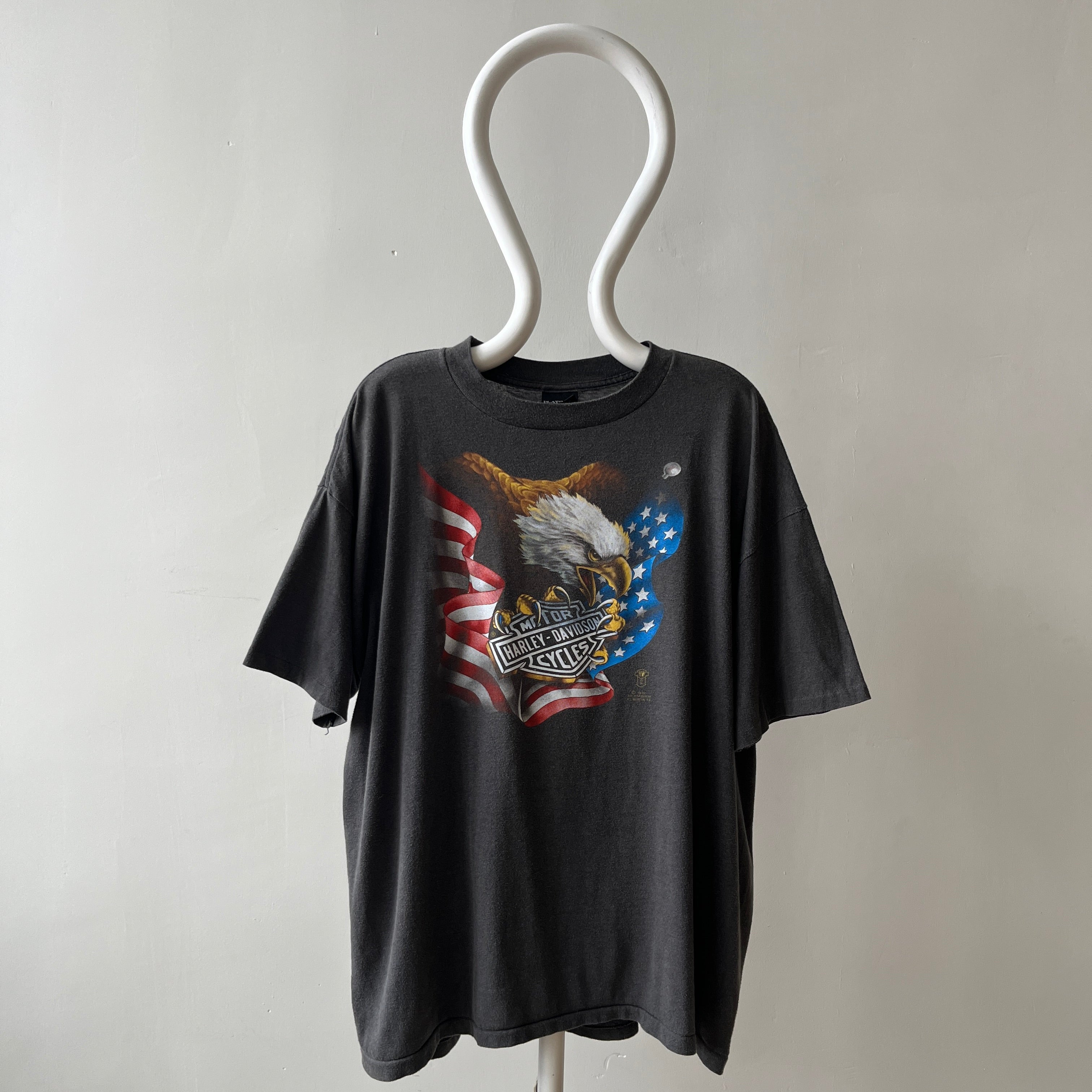 1987 Faded Black 3D Emblem Harley T Shirt - V COLLECTIBLE