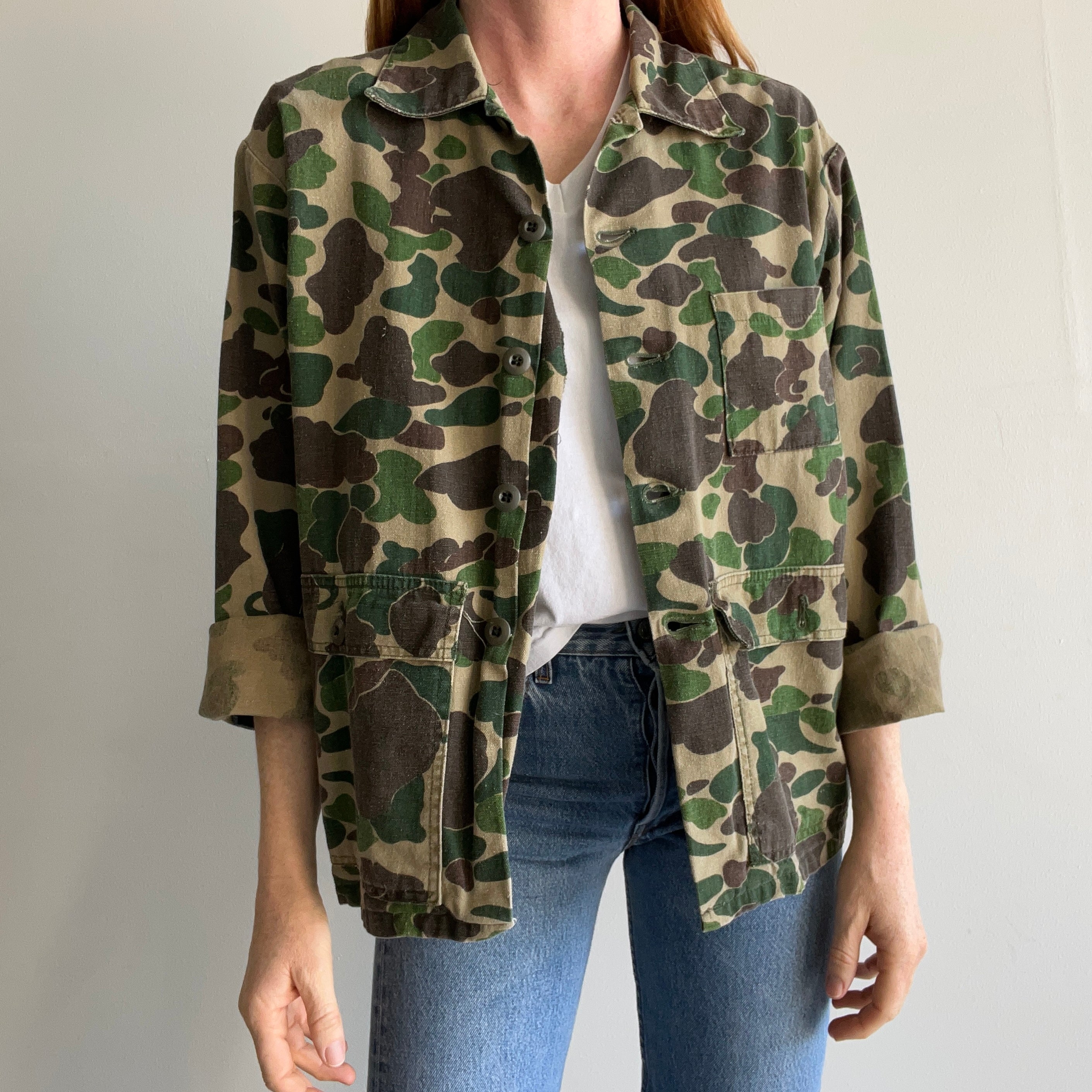 1970/80s Ranger Brand Cotton Camo Chore Coat - With Hand Mending