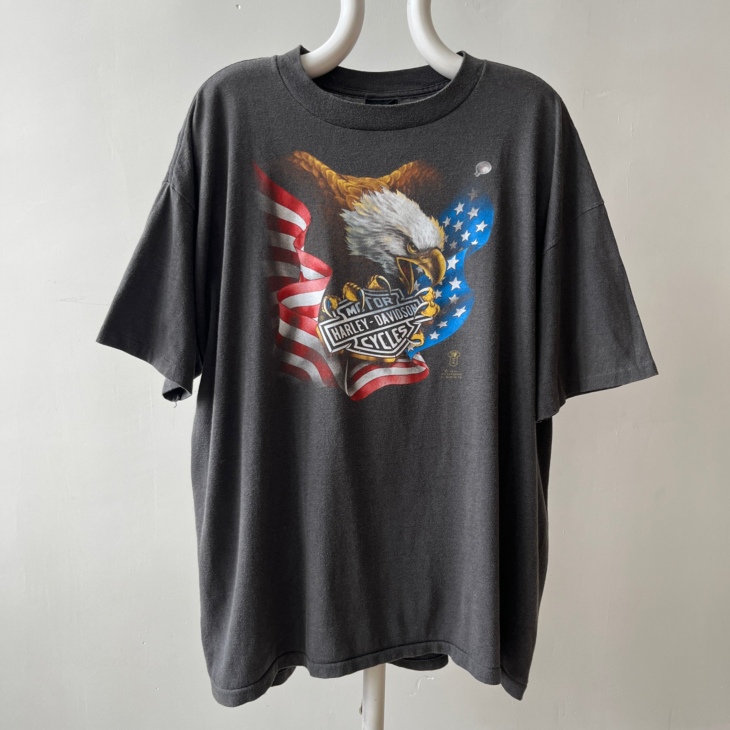 1987 Faded Black 3D Emblem Harley T Shirt - V COLLECTIBLE