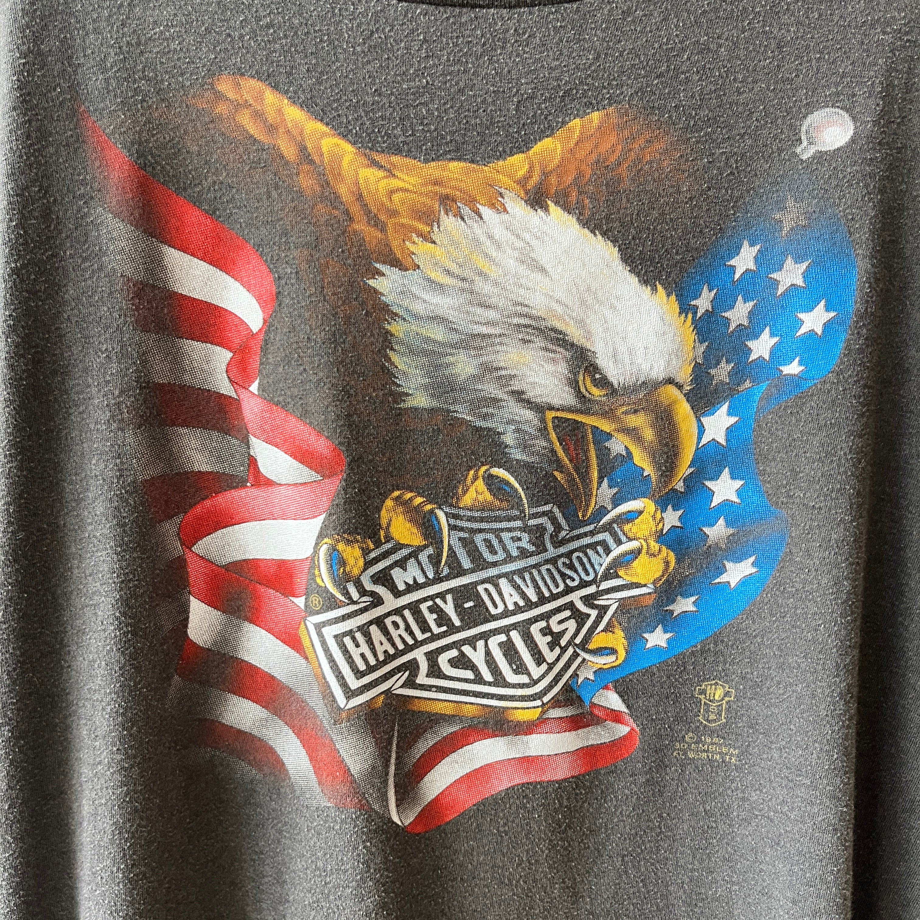 1987 Faded Black 3D Emblem Harley T Shirt - V COLLECTIBLE