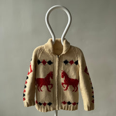 1970s Handmade DIY Horsey Cowichan Zip Up Sweater - !!!!!!