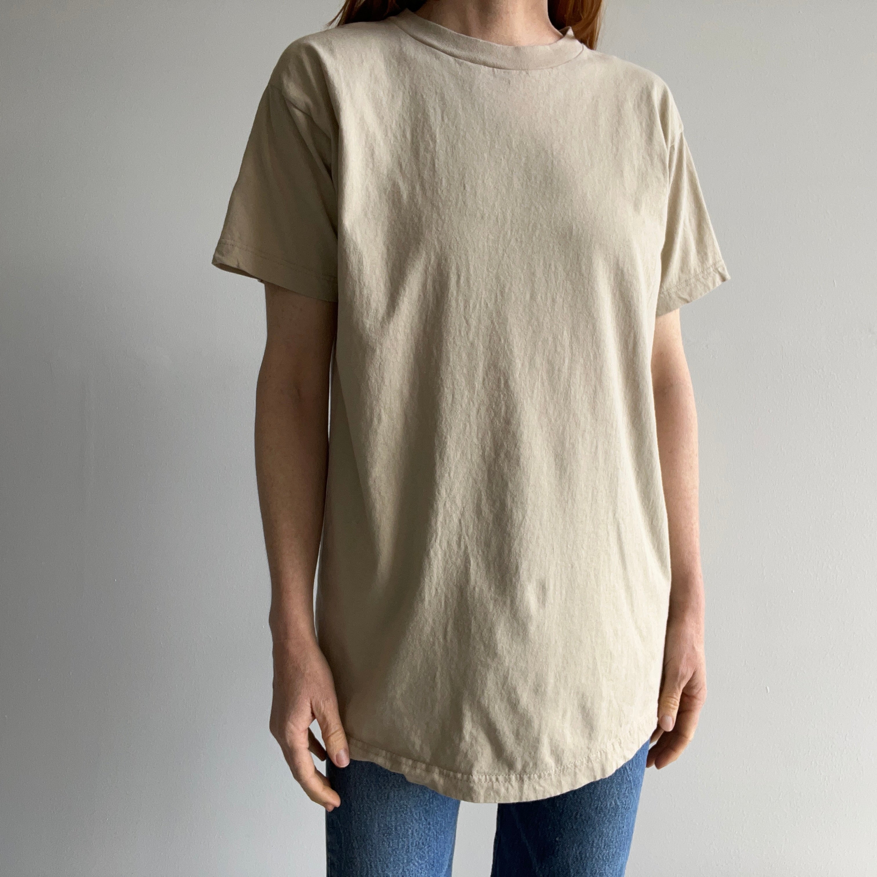 1980s Soft Combed Cotton Light Tan T-Shirt